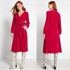 Emilyandfin Luna Wrap Dress Fuchsia Velvet PInk Midi Small S NWT